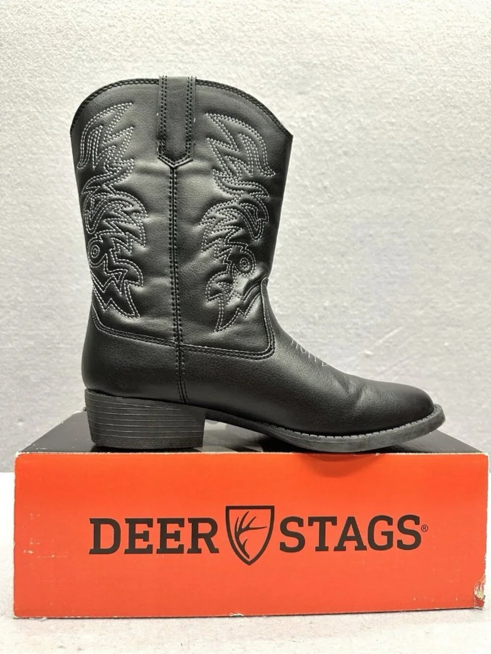 Deer Stags Cowboy Boots Kids 4 M Black Rodeo Western Country Equestrian Ranch
